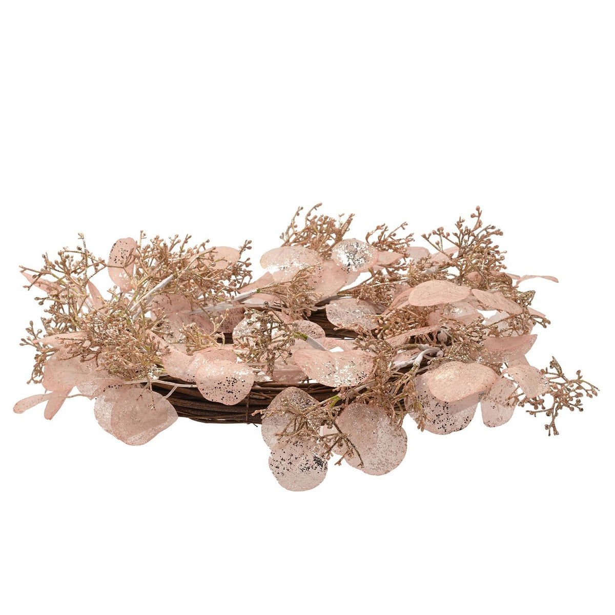 Glittered Delicate Dried Foliage Christmas Wreath - Pink