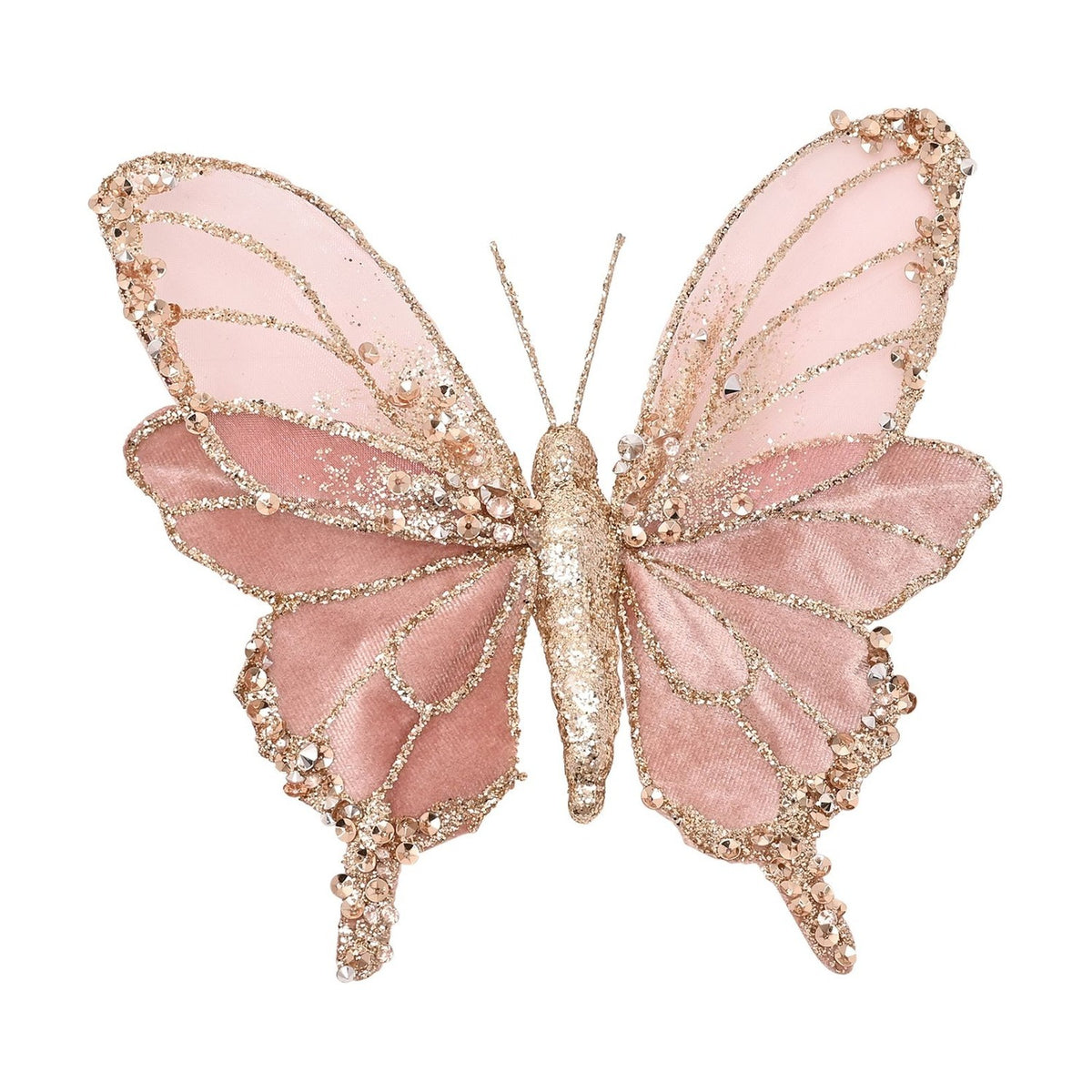 Sheer Butterfly Clip Decoration with Gold Glitter - Pink