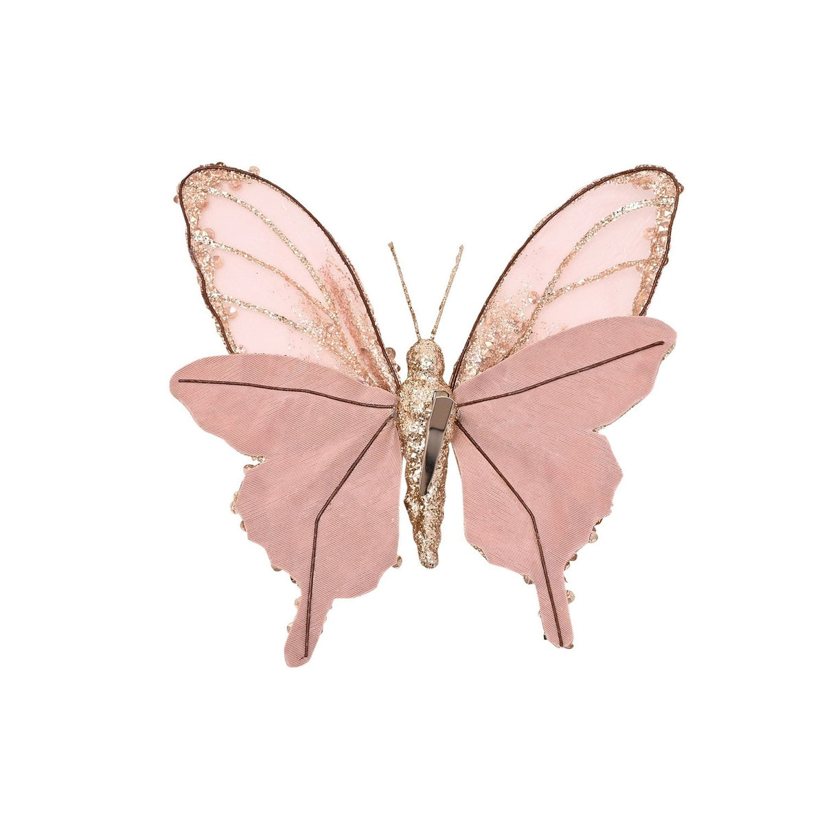 Sheer Butterfly Clip Decoration with Gold Glitter - Pink