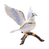 Dove on Branch Trinket Box with Hinged Lid - White & Blue