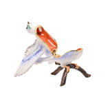 Dove on Branch Trinket Box with Hinged Lid - White & Blue