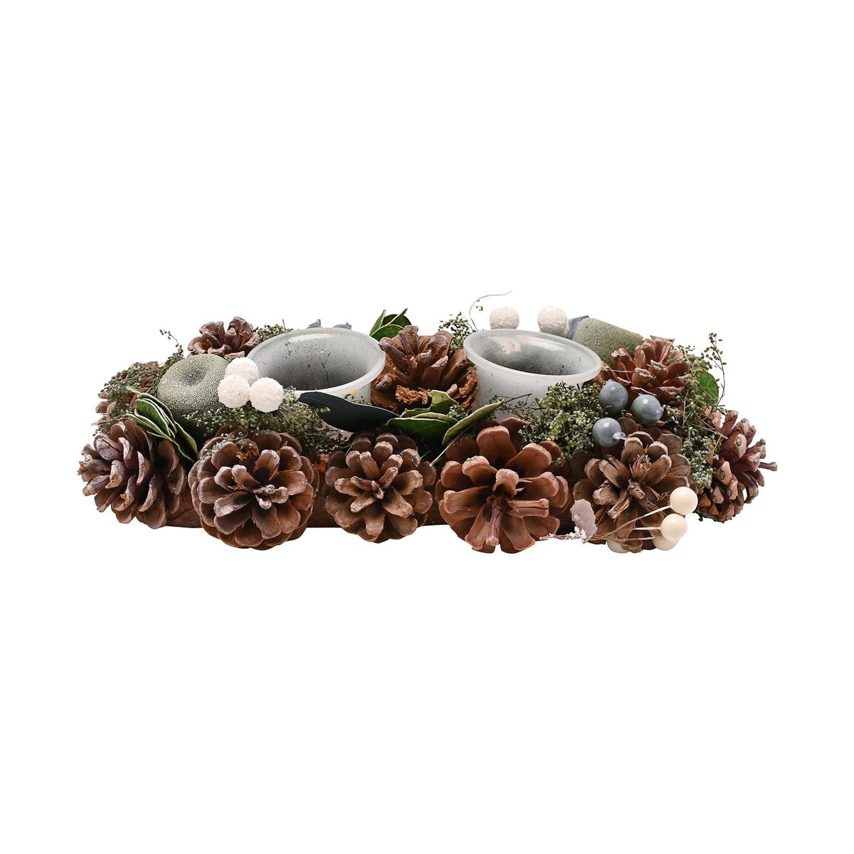 Mixed Foliage Double Votive Candle Holder - Green & White