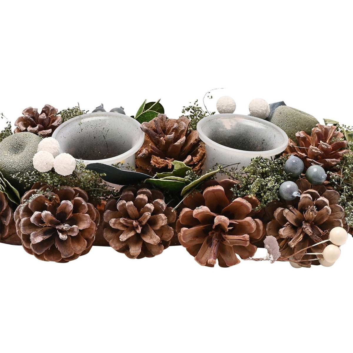 Mixed Foliage Double Votive Candle Holder - Green & White