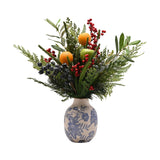 Parrowyn Vase with Faux Oranges & Red Berries 44cm - Green
