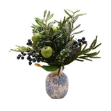 Faux Christmas Foliage Vase with Olives & Apples 46cm - Green