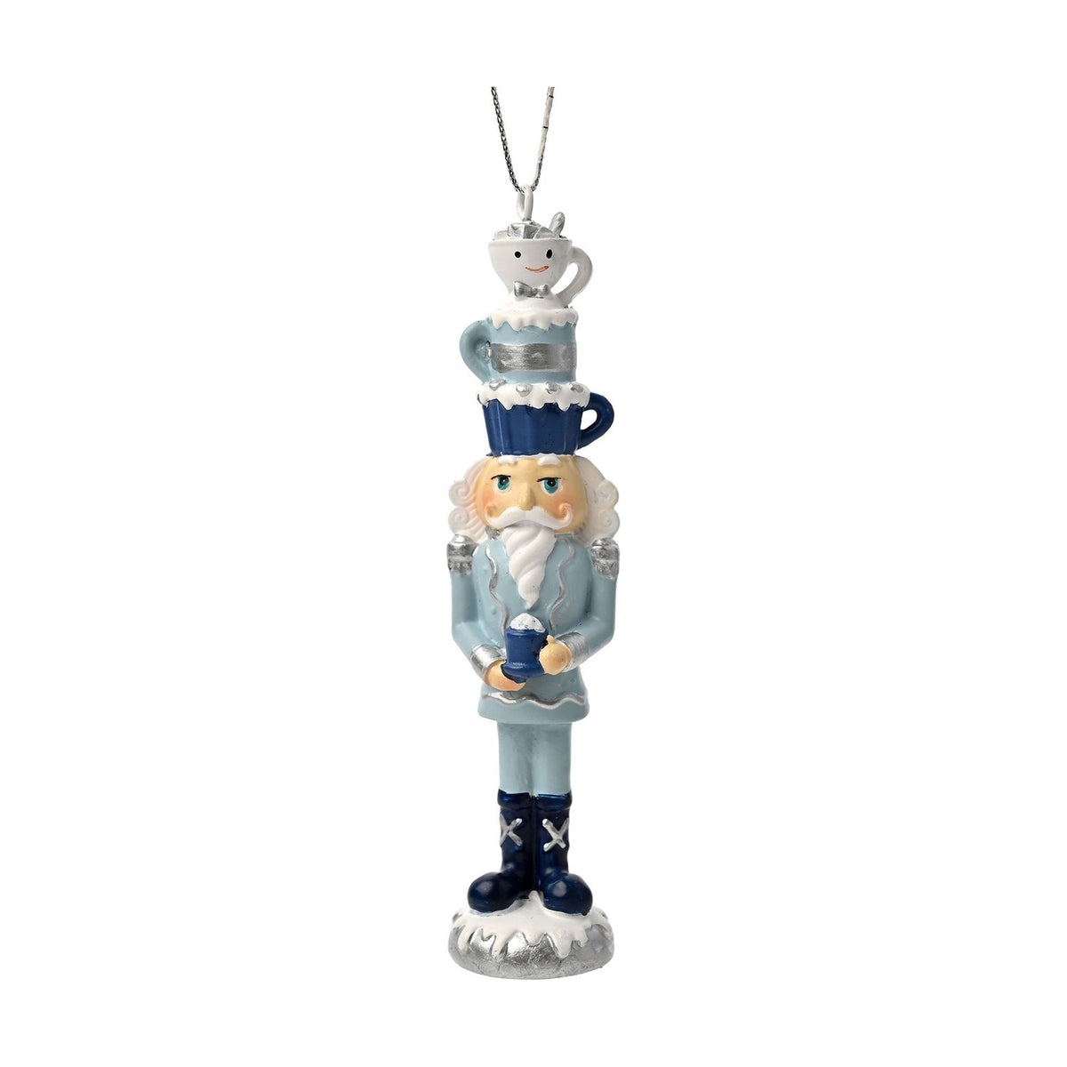 Teacup Hat Nutcracker Hanging Ornament Figurine - Blue & White