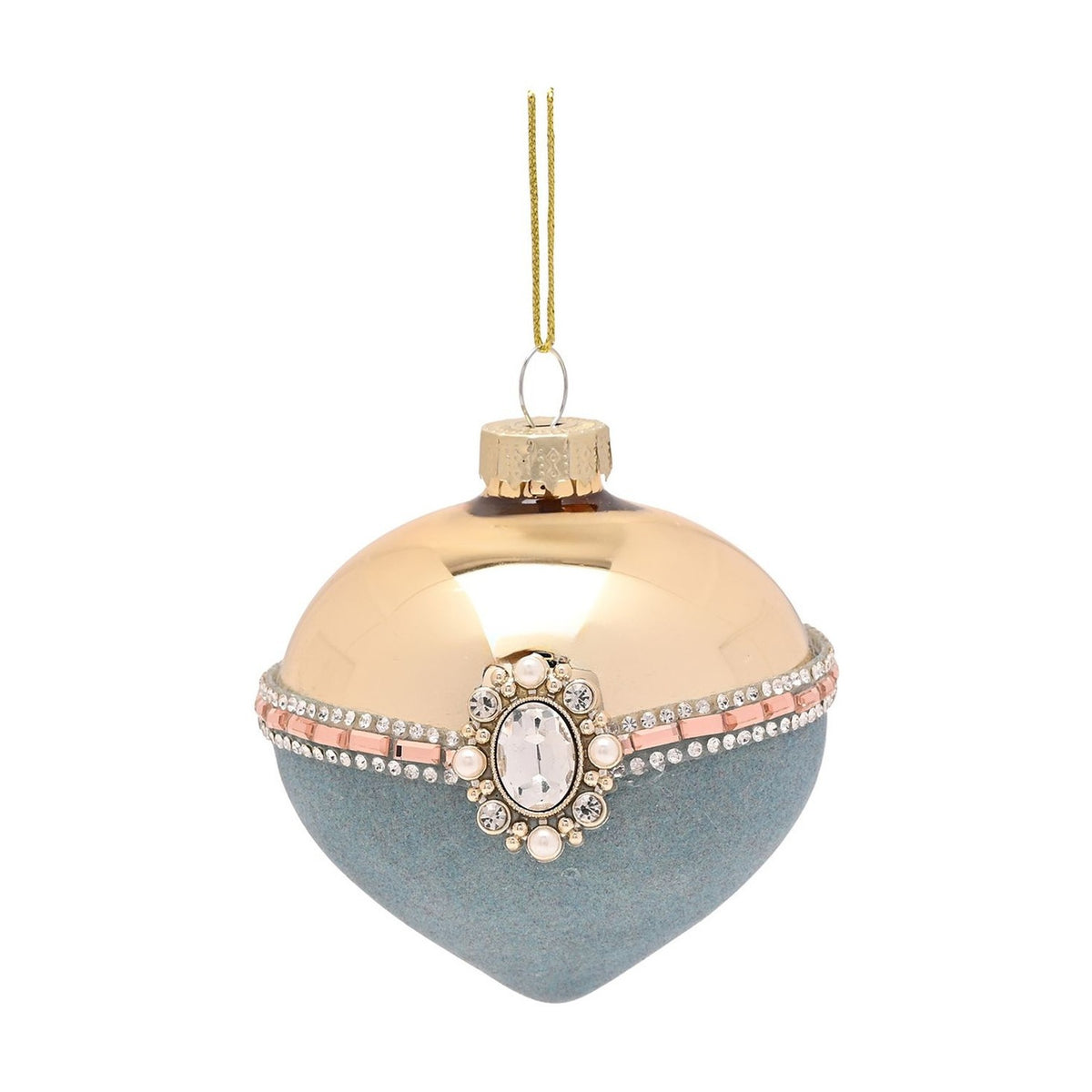 Set of 3 Ornate Glass Christmas Tree Decorations - Blue & Gold