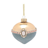 Set of 3 Ornate Glass Christmas Tree Decorations - Blue & Gold