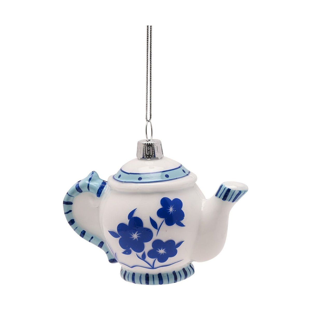 Set of 2 Hanging Glass Christmas Tree Decorations - White & Blue