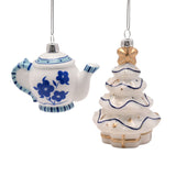 Set of 2 Hanging Glass Christmas Tree Decorations - White & Blue