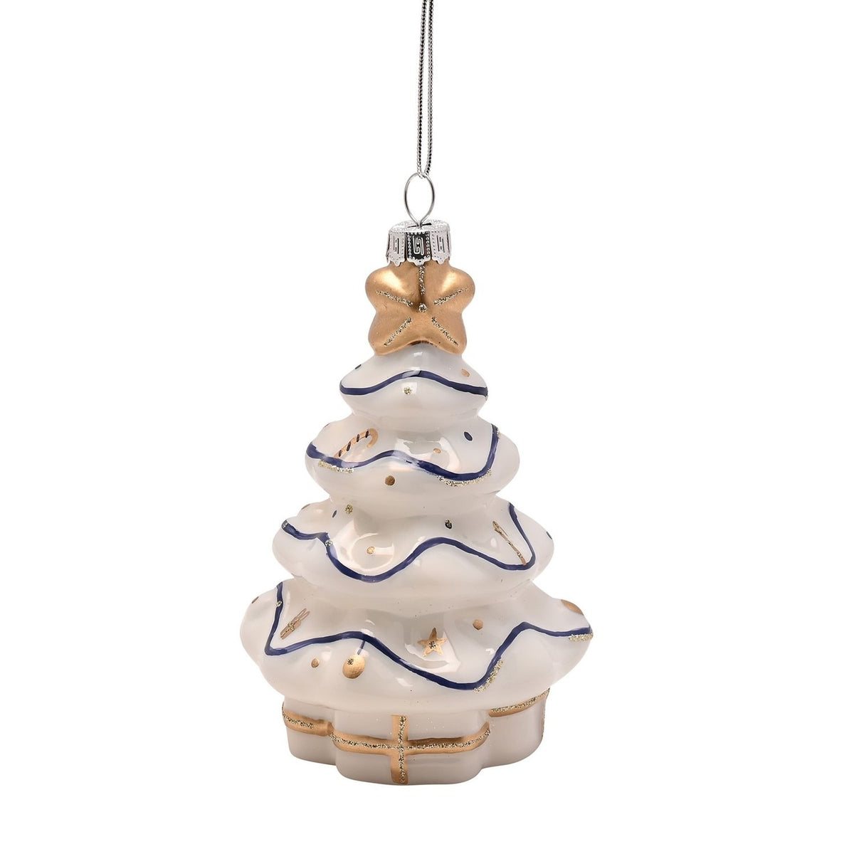 Set of 2 Hanging Glass Christmas Tree Decorations - White & Blue