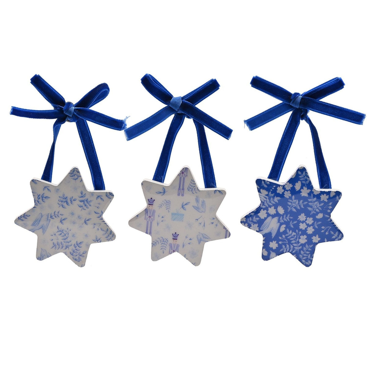 Set of 3 Nutcracker and Dove Christmas Tree Decorations - Blue