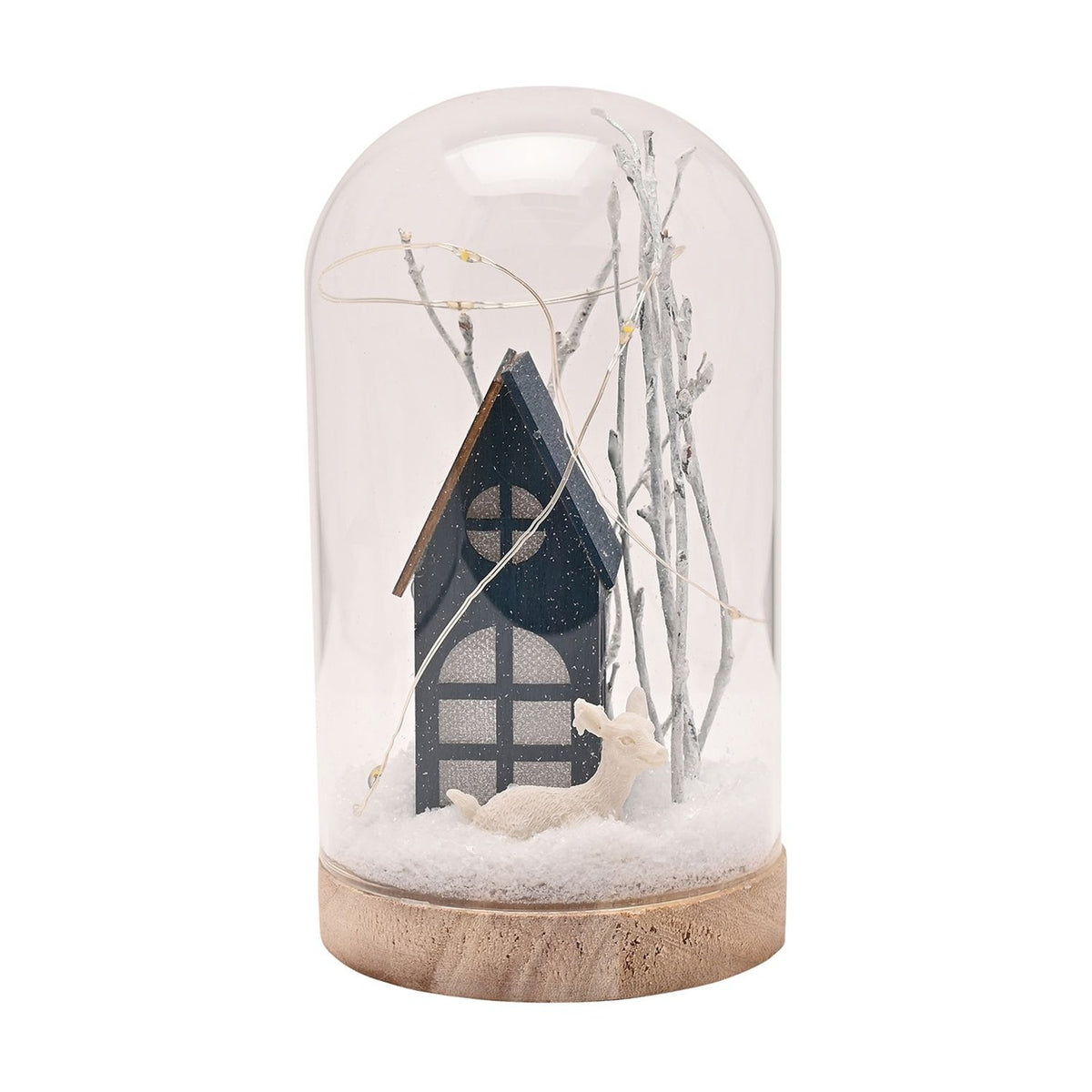 Snowy House LED Cloche Plastic Light-Up Decoration - Clear
