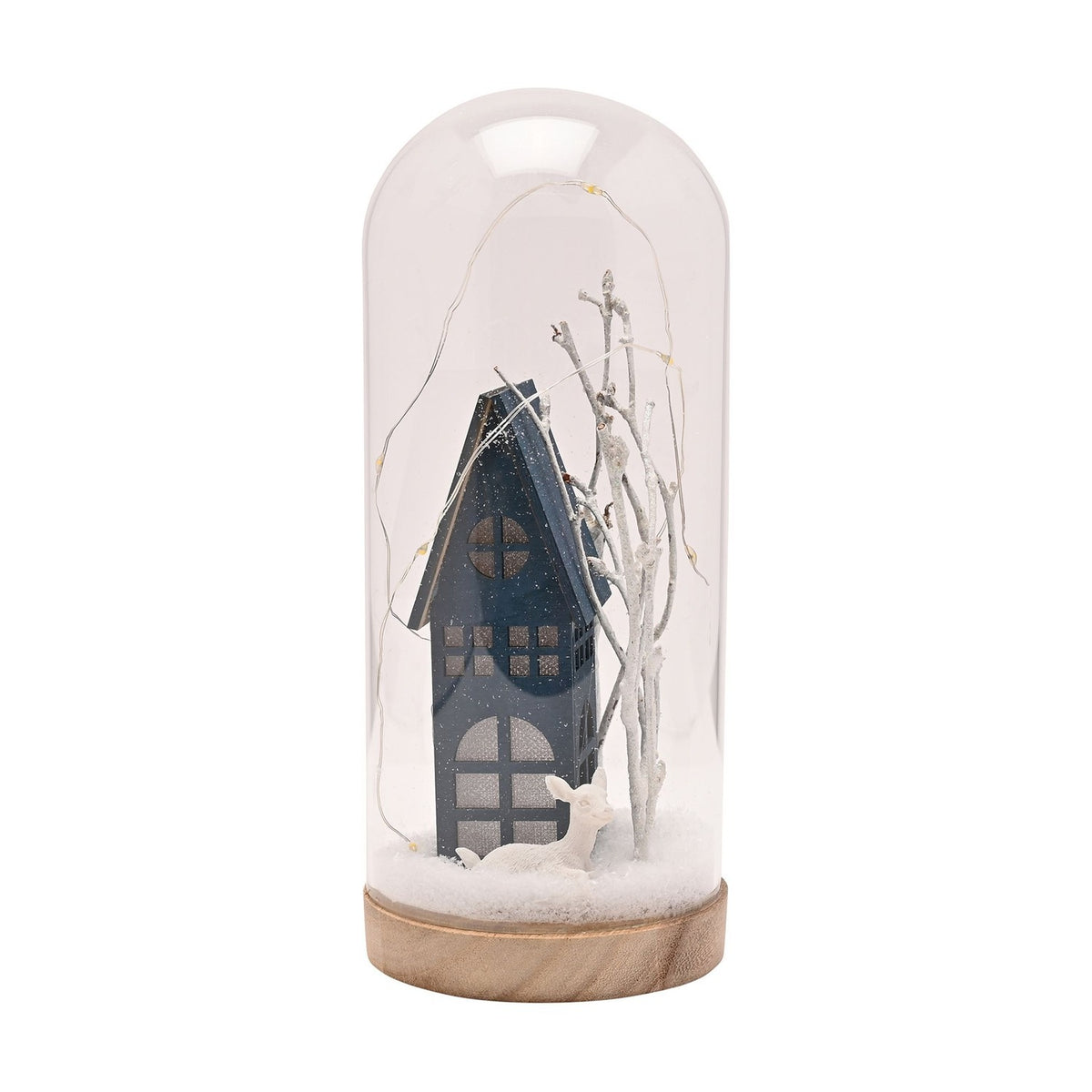 Snowy House Cloche LED Plastic Light-Up Decoration - Clear