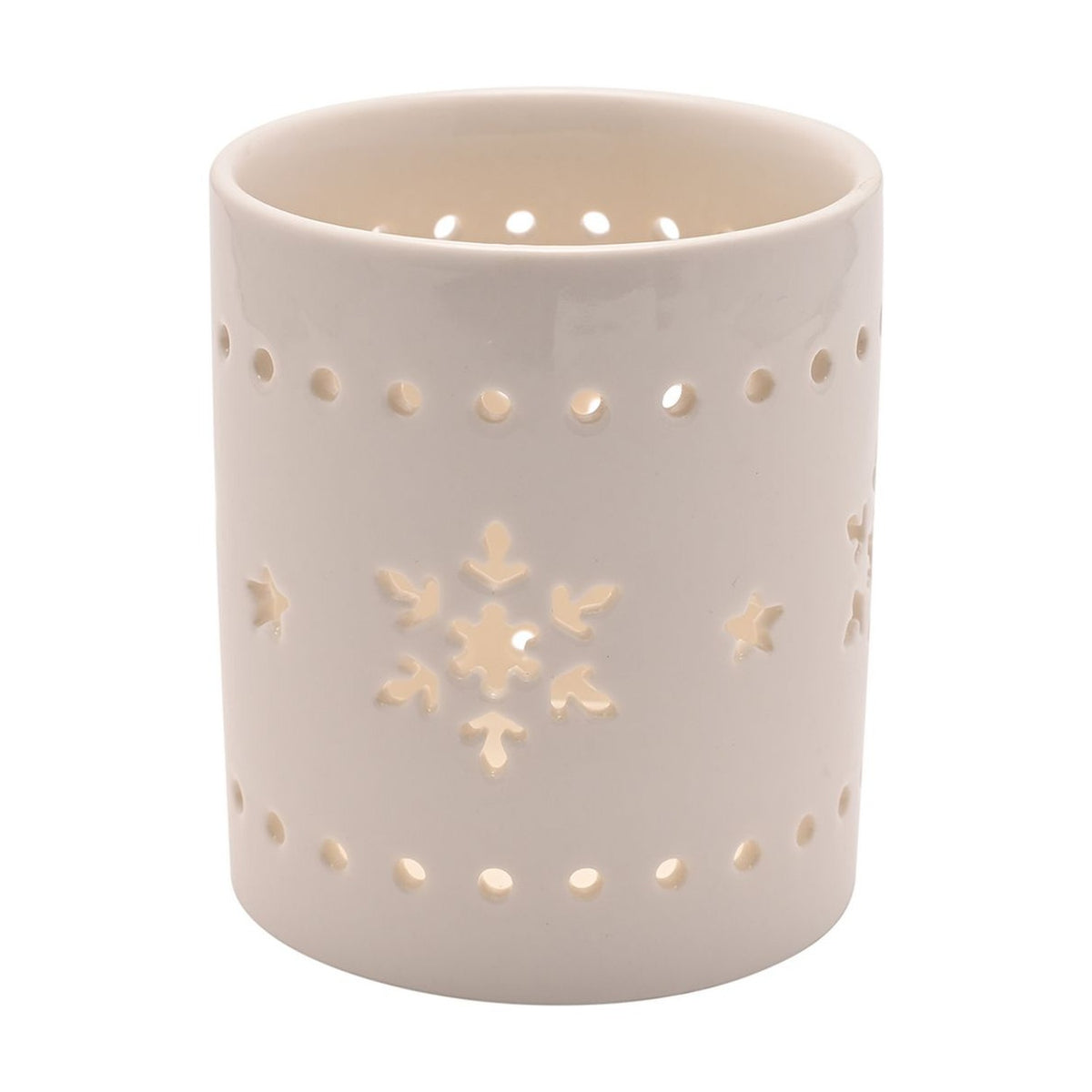 Snowflake and Star Ceramic Candle Holder 7cm - Off White