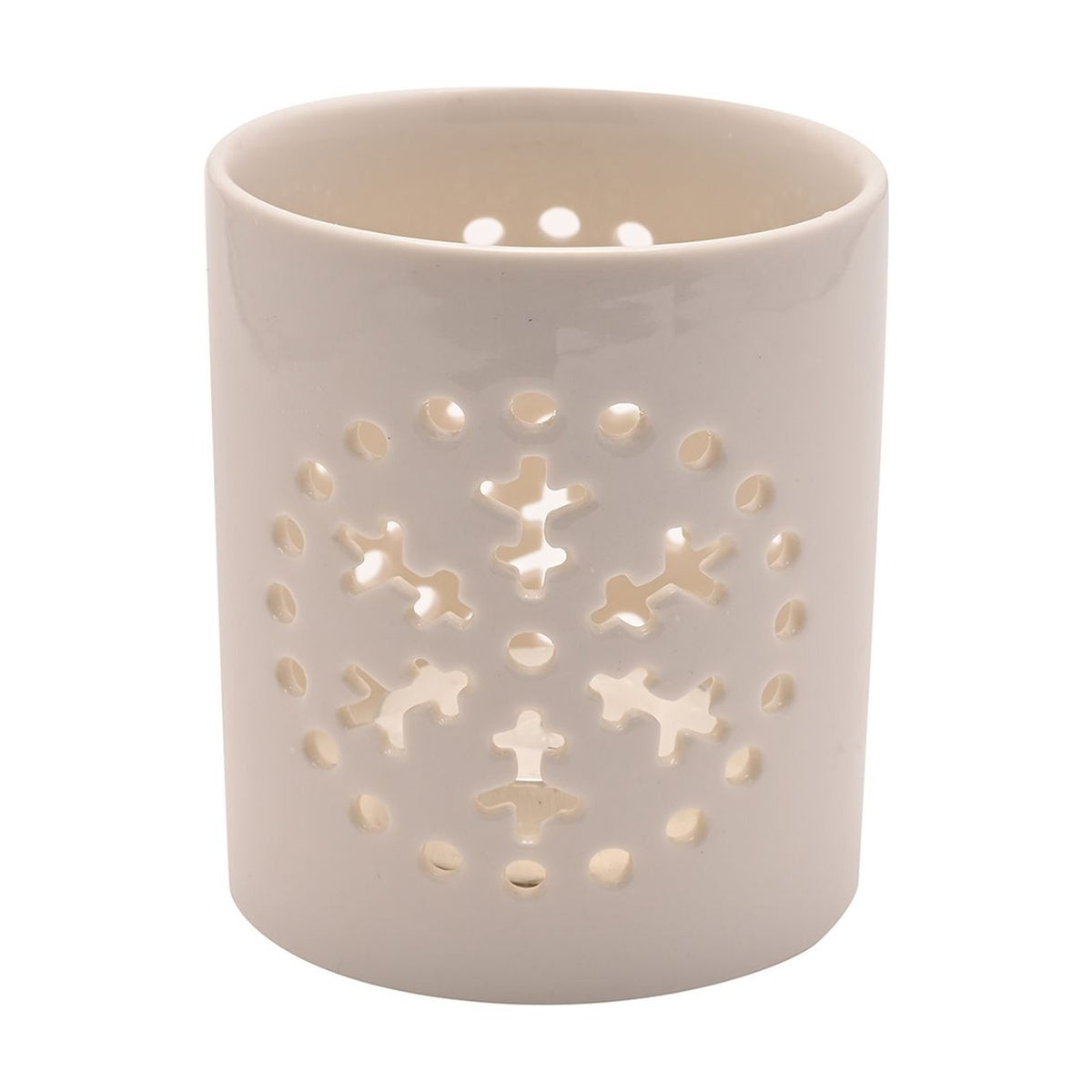 Dotted Snowflake Design Ceramic Candle Holder 7cm - Off White