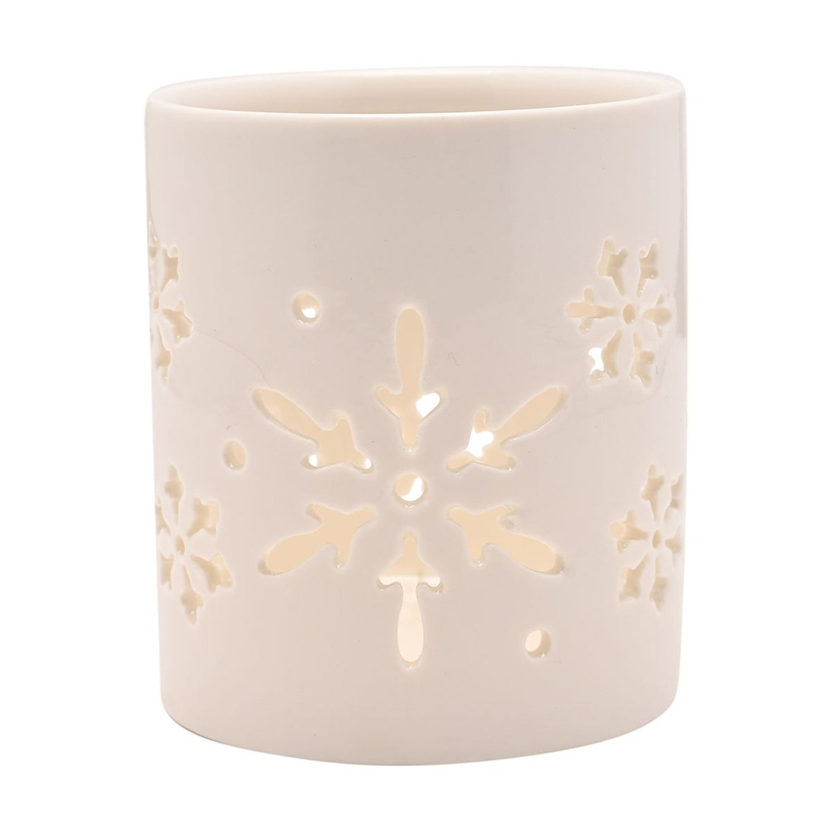 Ceramic Candle Holder with Snowflake Design 6.9cm - Off White