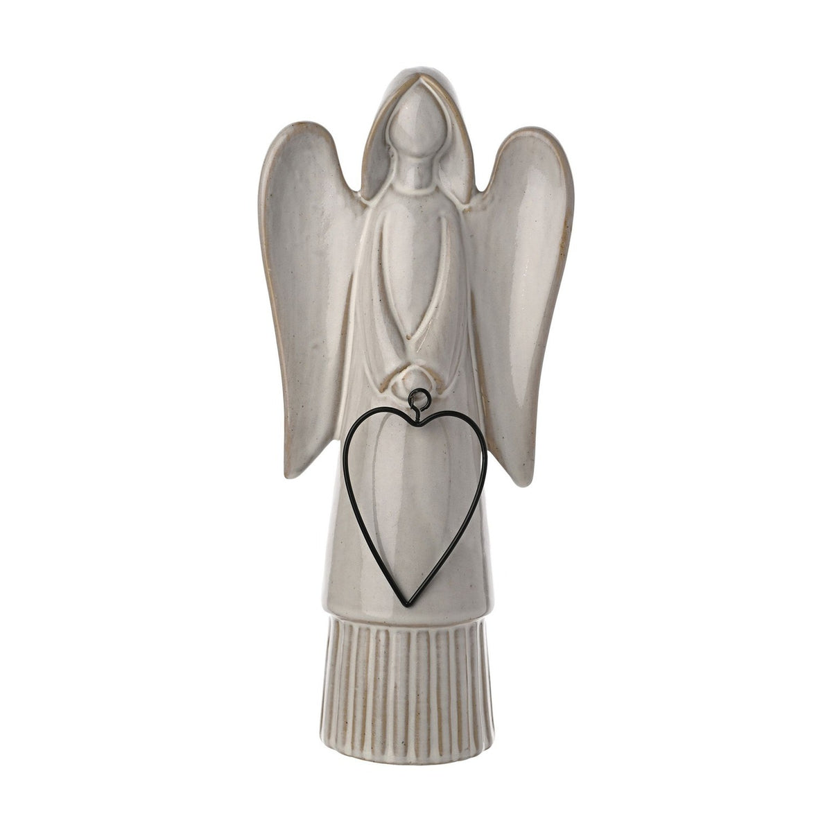 Angel Holding Heart Ceramic Christmas Decoration 29cm - Grey