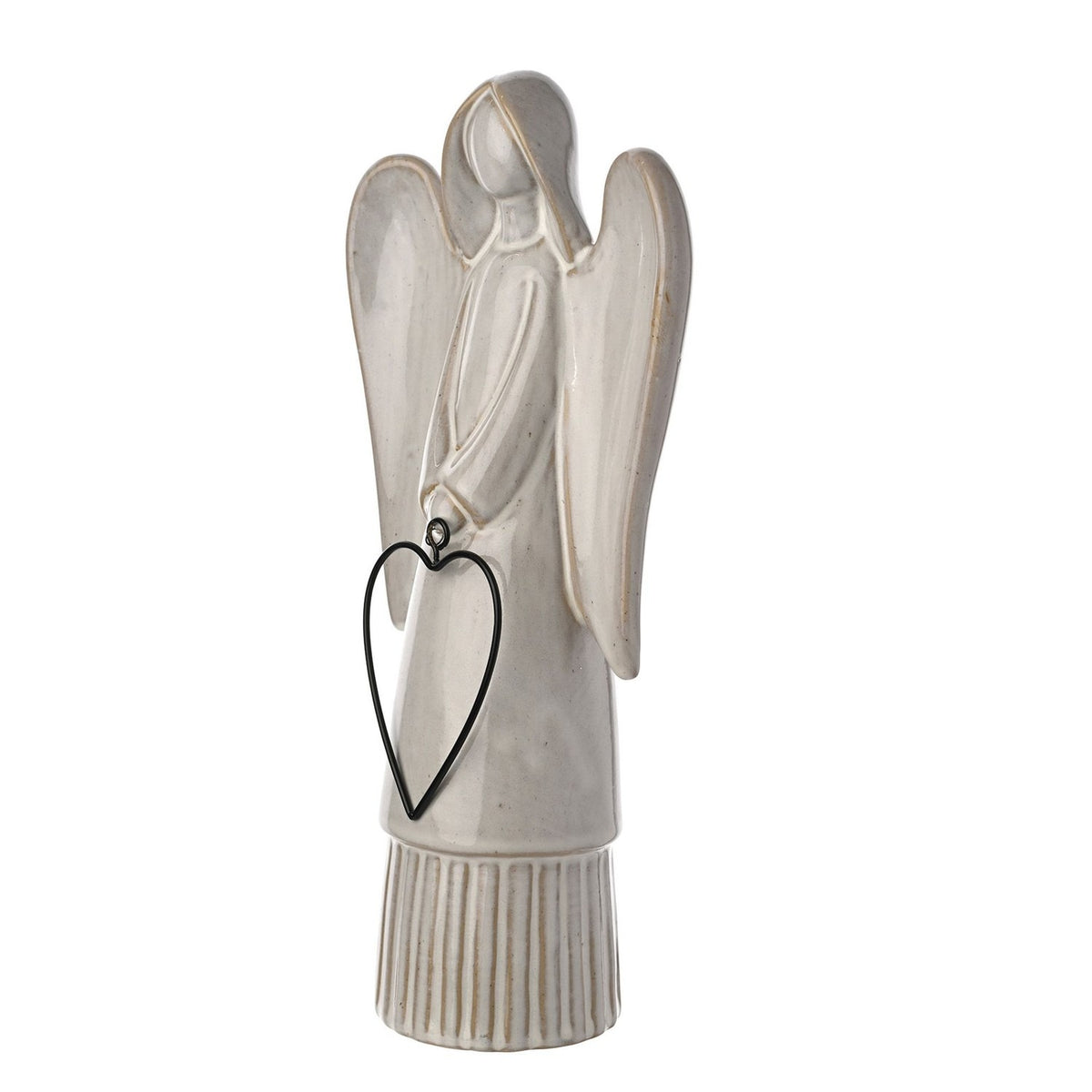 Angel Holding Heart Ceramic Christmas Decoration 29cm - Grey
