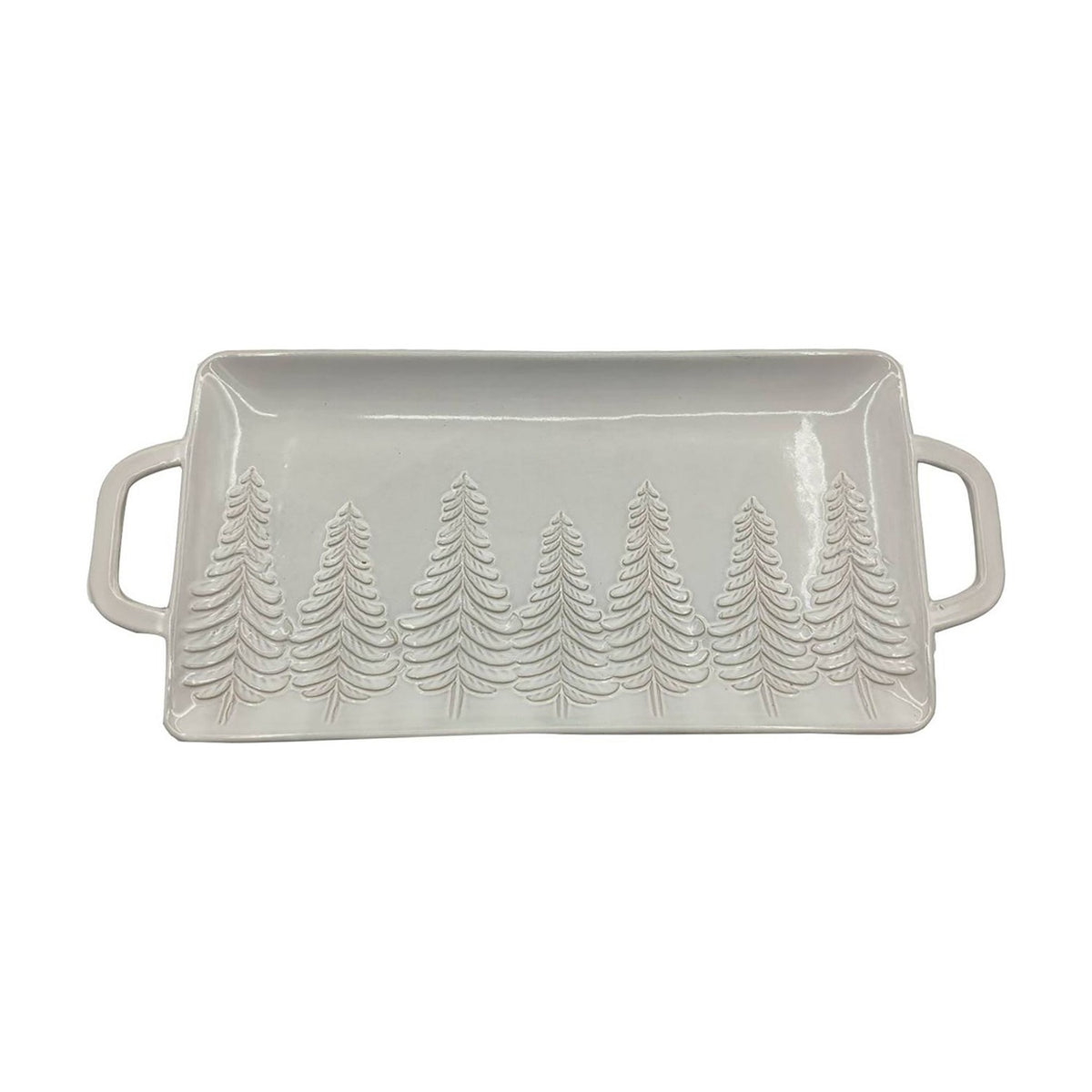Embossed Frosted Pine Trees Stoneware Serving Tray 44.5cm - Grey