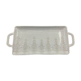 Embossed Frosted Pine Trees Stoneware Serving Tray 44.5cm - Grey