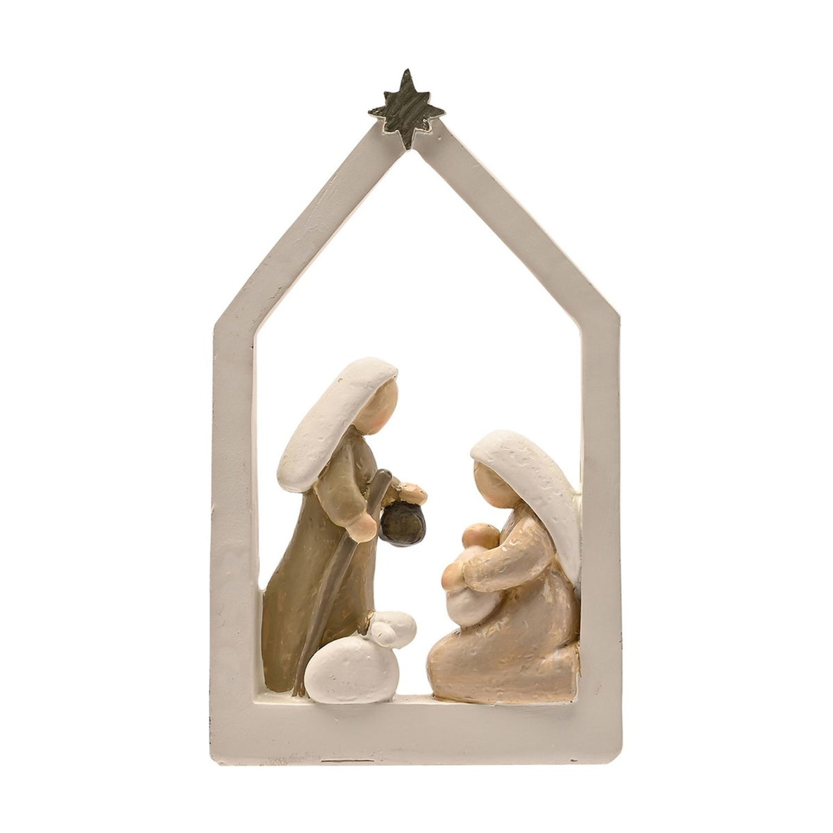 Star-Topped Shepherd Nativity Scene with Sheep - Off White