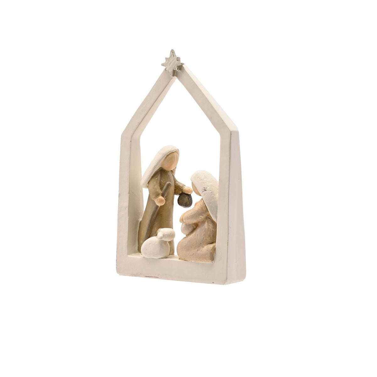 Star-Topped Shepherd Nativity Scene with Sheep - Off White