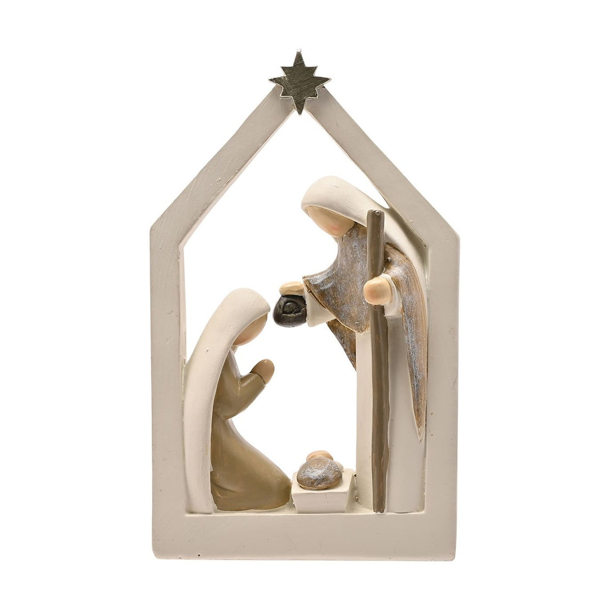 Star-Topped Shepherd Nativity Scene Ornament - Off White