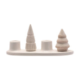 Christmas Tree Ceramic Taper Candle Holder with Tray - White