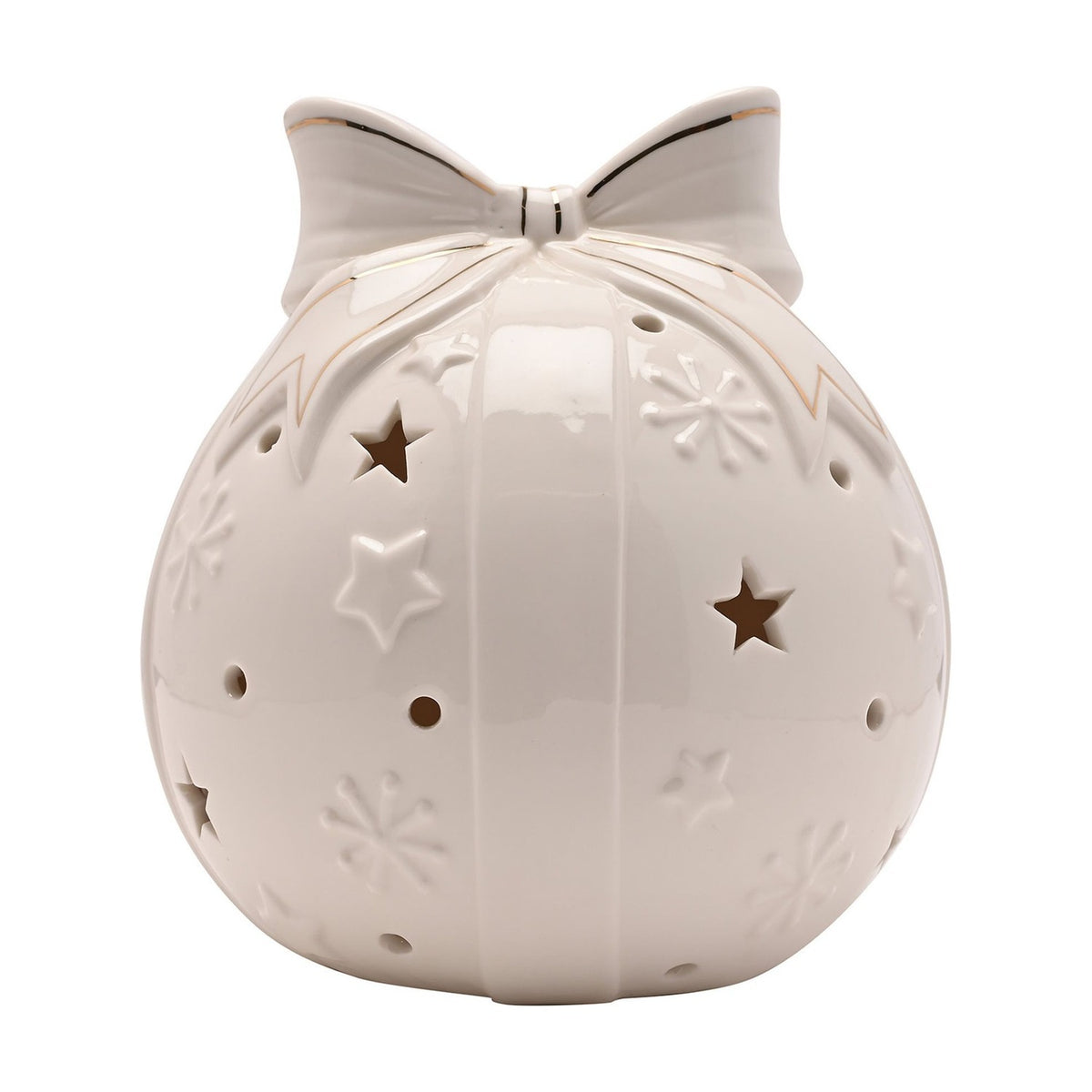 Bow Bauble LED Porcelain Light-Up Decoration 15cm - White