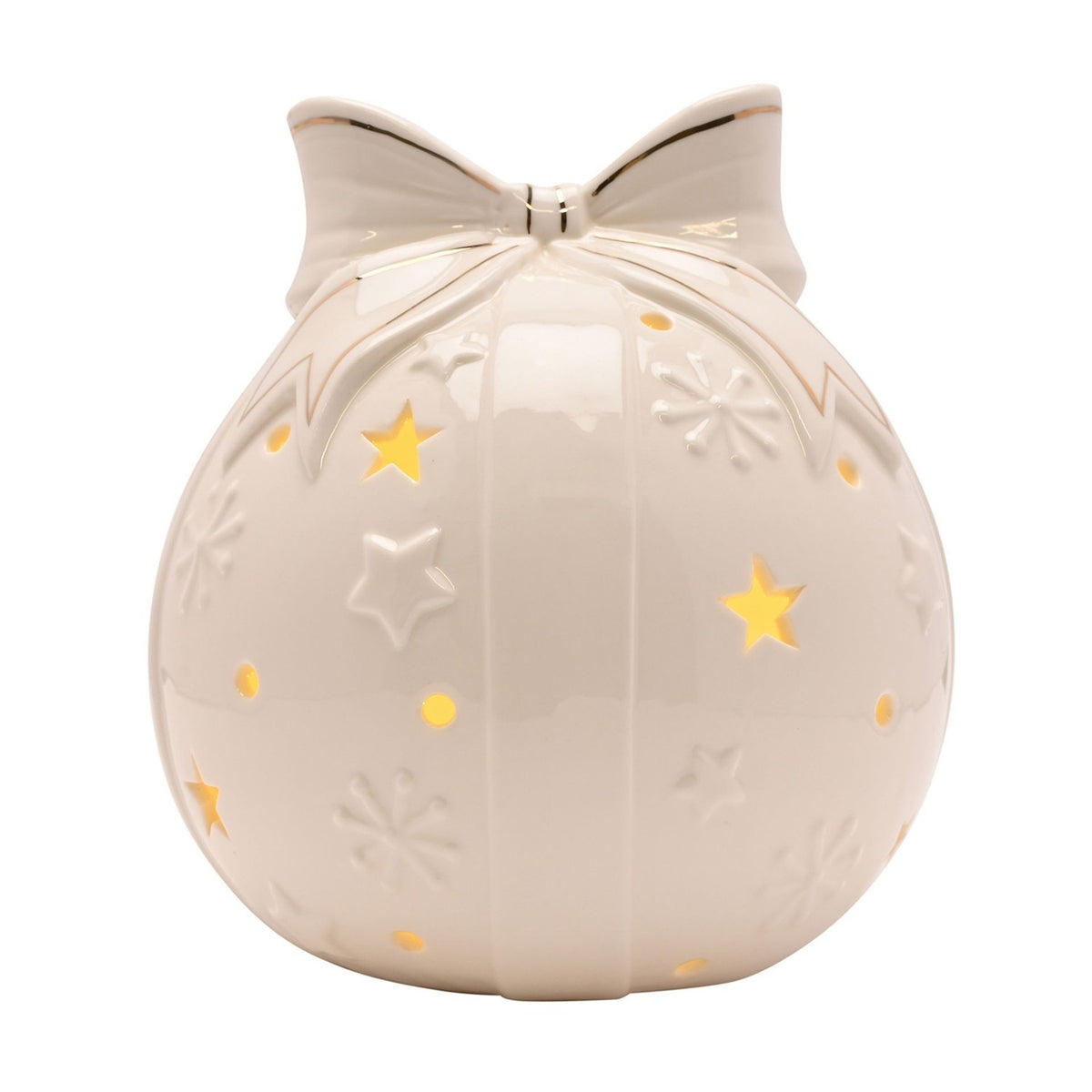 Bow Bauble LED Porcelain Light-Up Decoration 15cm - White