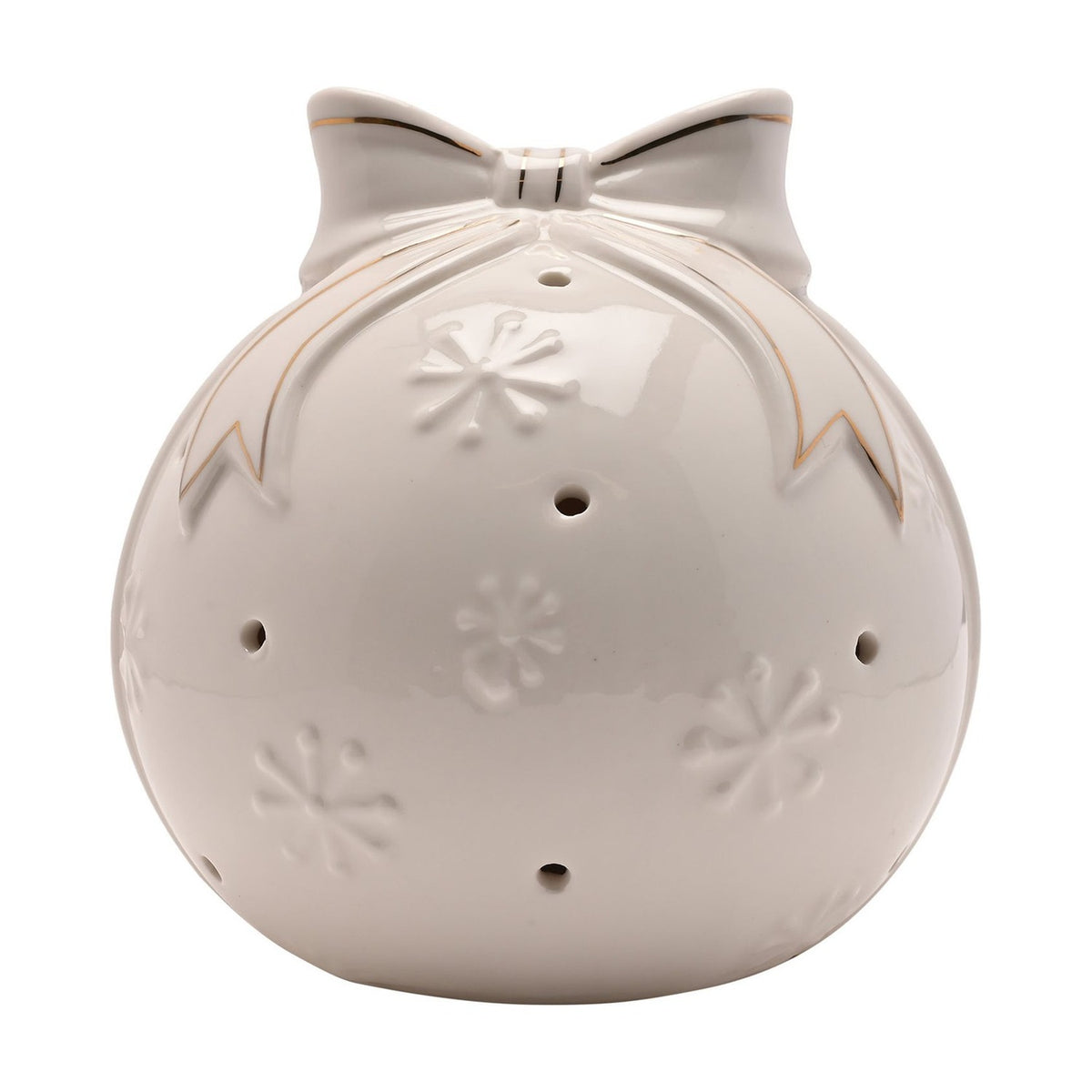 Bow Bauble LED Porcelain Light-Up Decoration 13cm - White