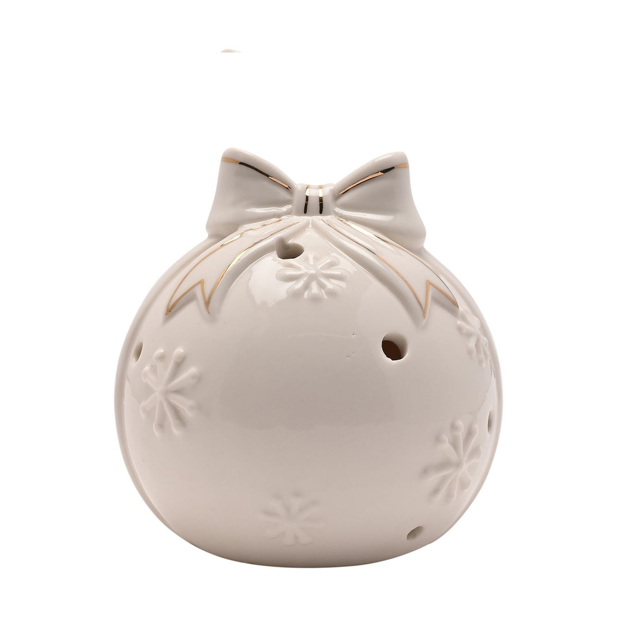 Bow Bauble LED Porcelain Light-Up Decoration 10cm - White