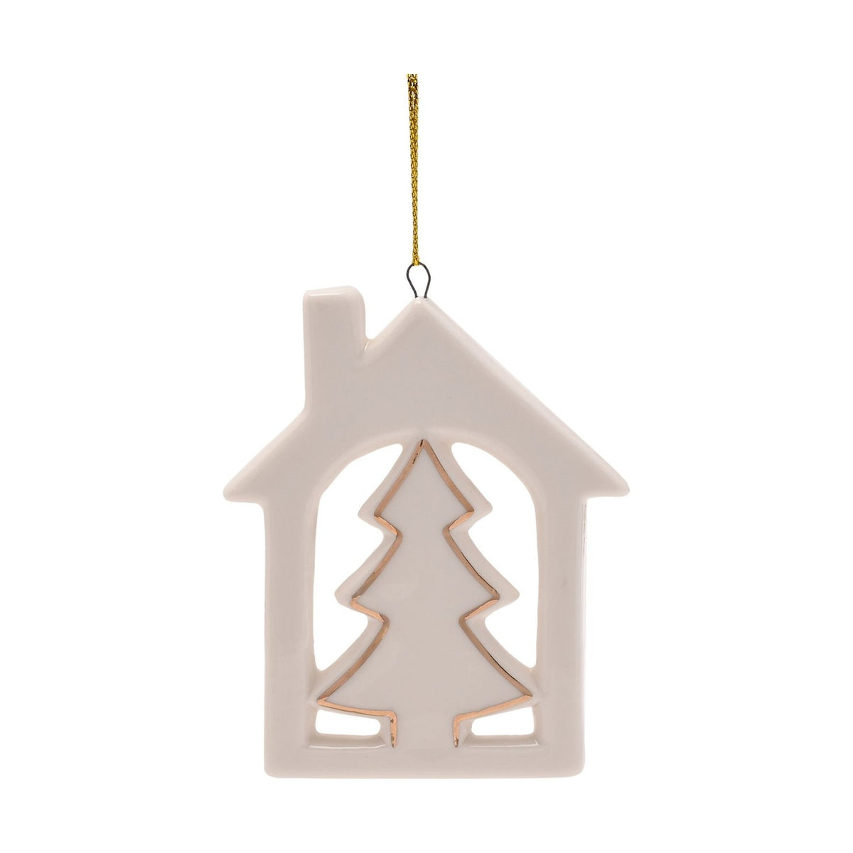 Porcelain House Hanging Christmas Tree Decoration - White