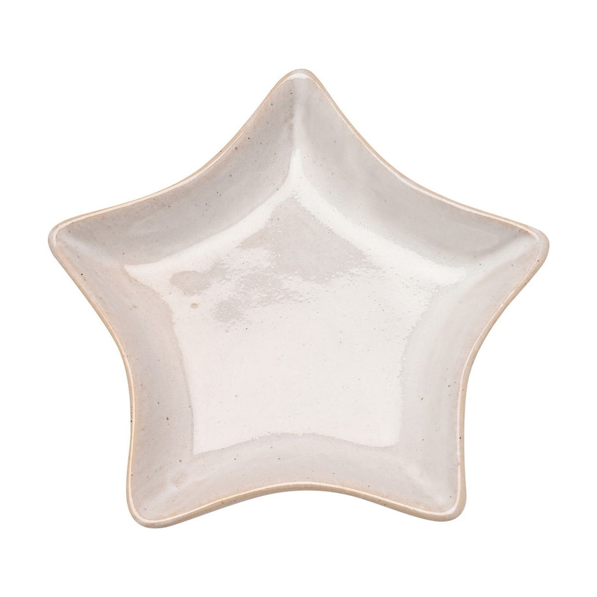 Star-shaped stoneware plate, 13cm, with raised edges, pale grey speckled glaze, and a natural beige rim, shown on a plain white background.