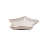 Star-shaped stoneware plate, 13cm, with a pale grey speckled glaze, gently raised edges, and a natural beige rim, shown on a plain white background.