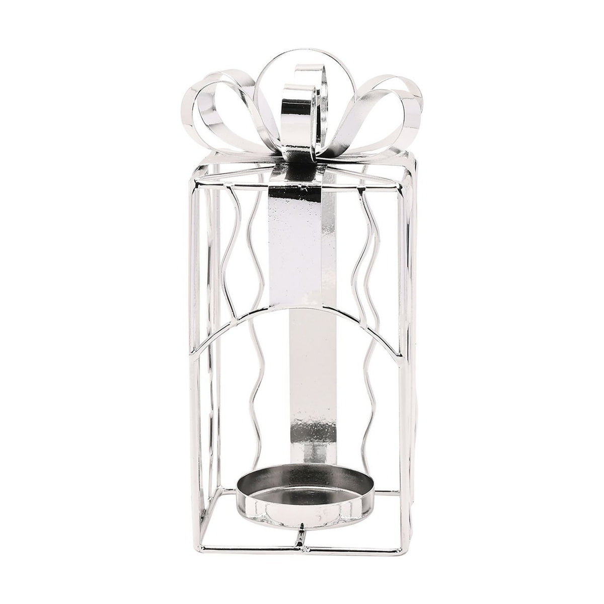 Wire Present Metal Tealight Candle Holder 16.5cm - Silver