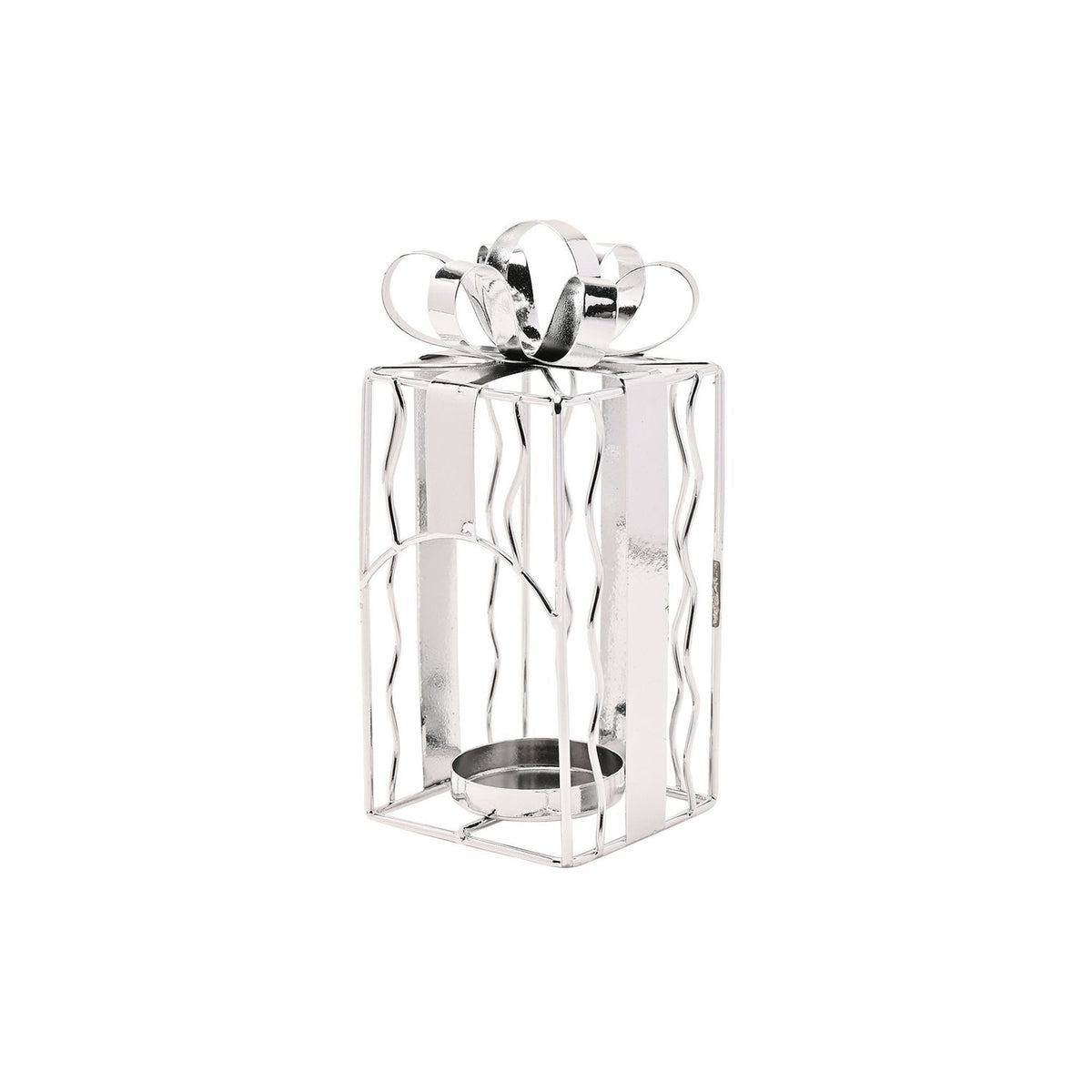 Wire Present Metal Tealight Candle Holder 16.5cm - Silver