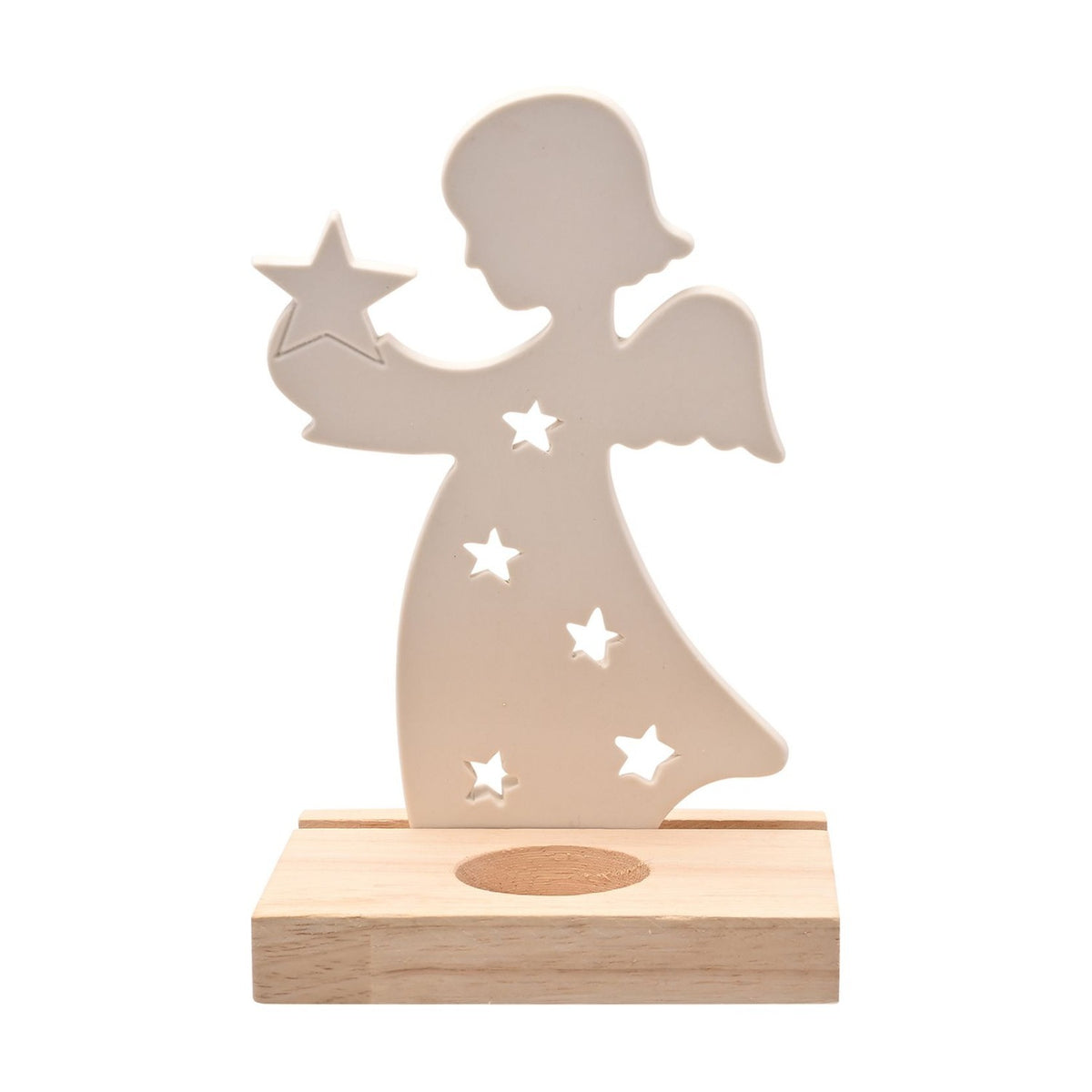 Angel with Star Ceramic Tealight Candle Holder 17cm - White