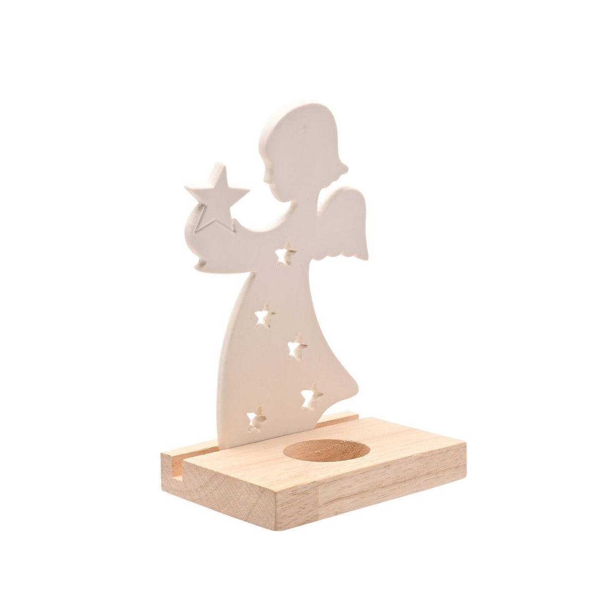Angel with Star Ceramic Tealight Candle Holder 17cm - White
