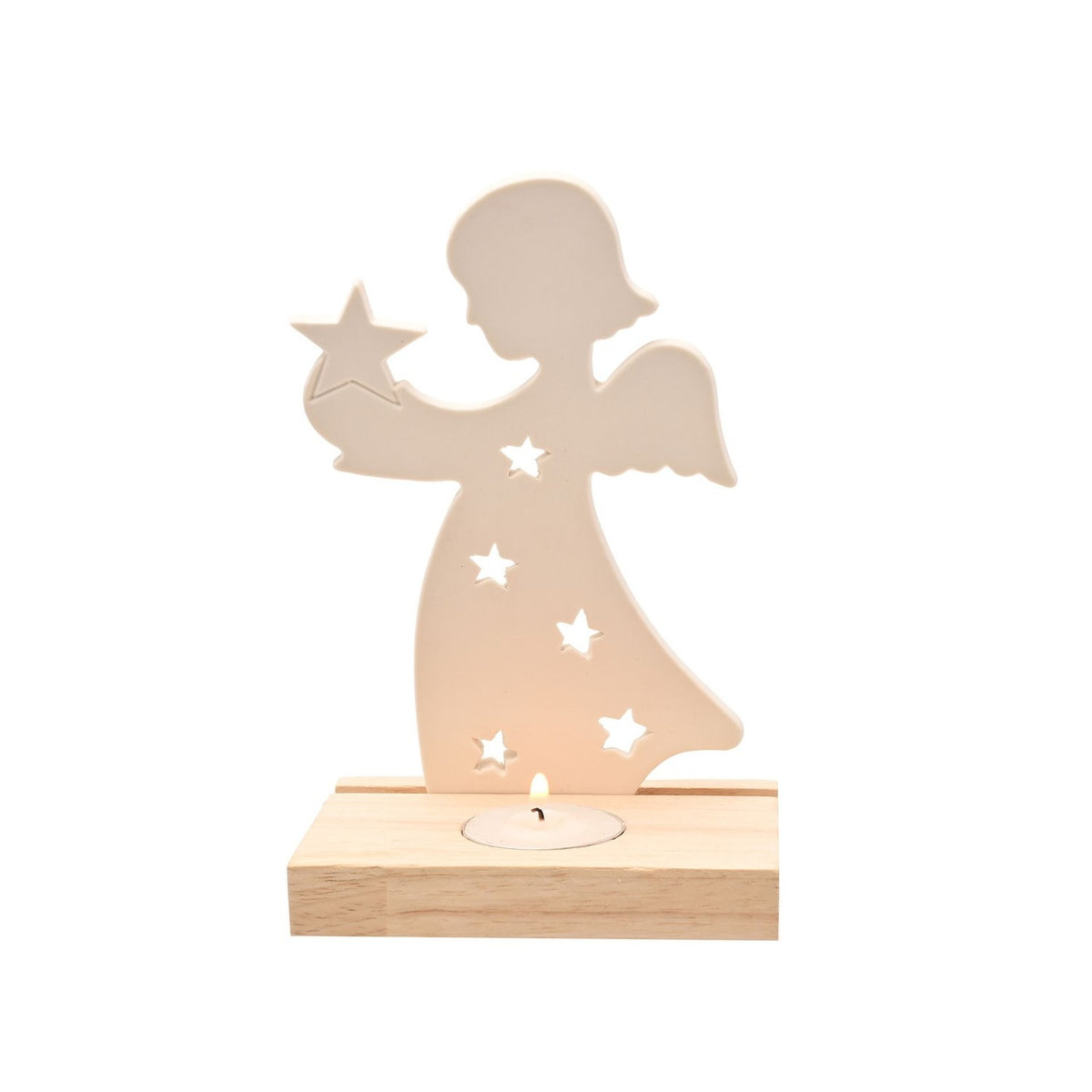 Angel with Star Ceramic Tealight Candle Holder 17cm - White