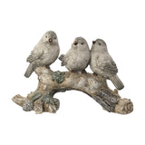3 Birds on a Mossy Branch Resin Christmas Figurine - Silver