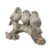 3 Birds on a Mossy Branch Resin Christmas Figurine - Silver