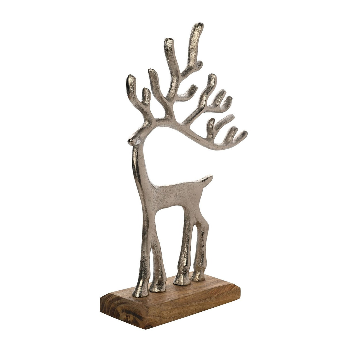 Christmas Reindeer Metal Ornament with Base 26.4cm - Silver