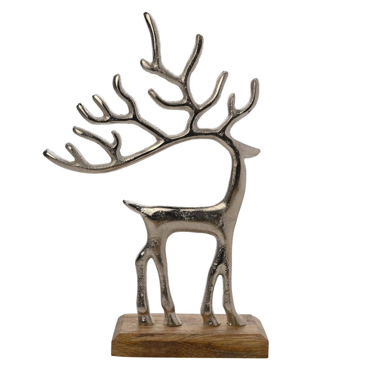 Christmas Reindeer Metal Ornament with Base 26.4cm - Silver