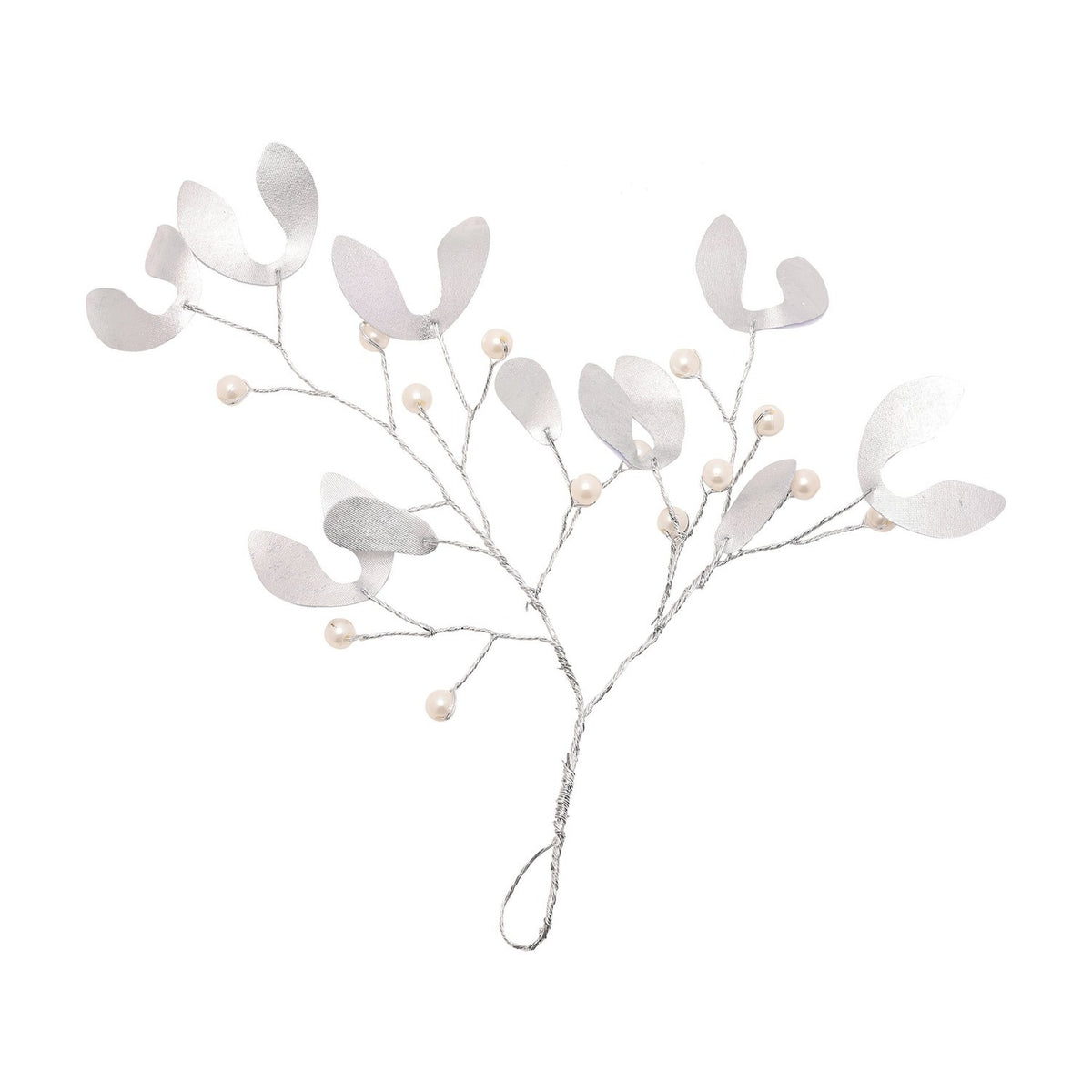 Small Hanging Mistletoe Decoration with Ivory Beads - Silver