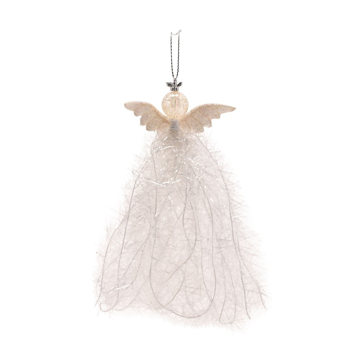 Glitter Wing Hanging Angel Christmas Tree Decoration - White