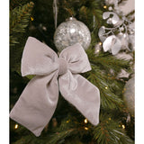 Velvet Bow Christmas Ornament with Clip 14x16cm - Light Grey