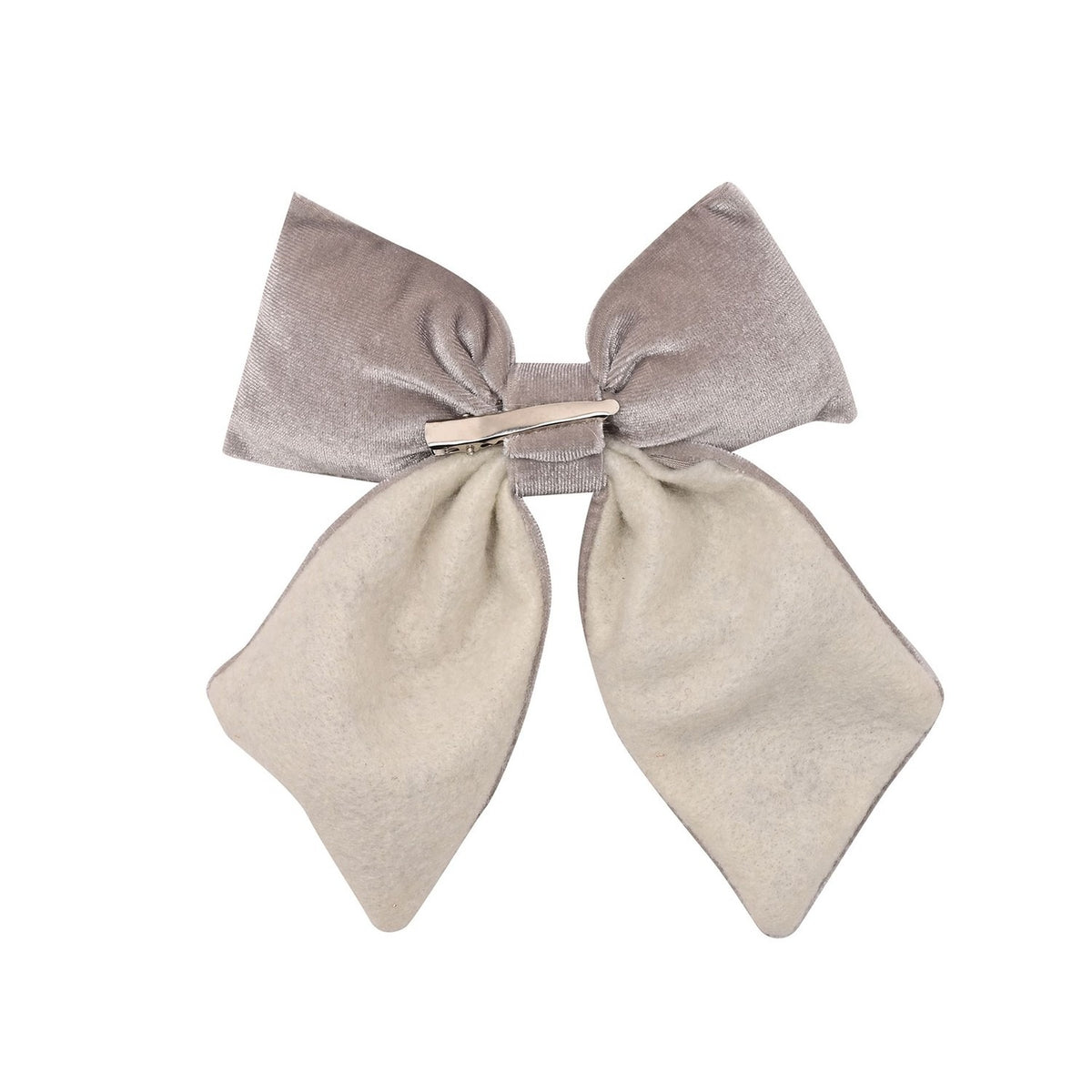 Velvet Bow Christmas Ornament with Clip 14x16cm - Light Grey