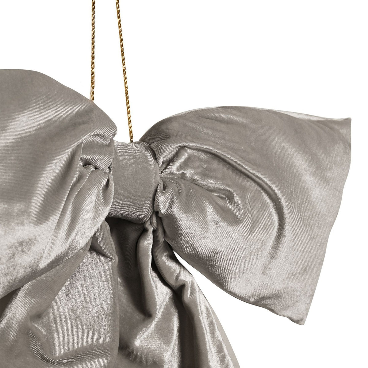 Velvet Bow Hanger Christmas Tree Decoration with Gold Cord - Grey
